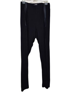 ELAINE KIM Tech Stretch Leather Stripe Pants in Black